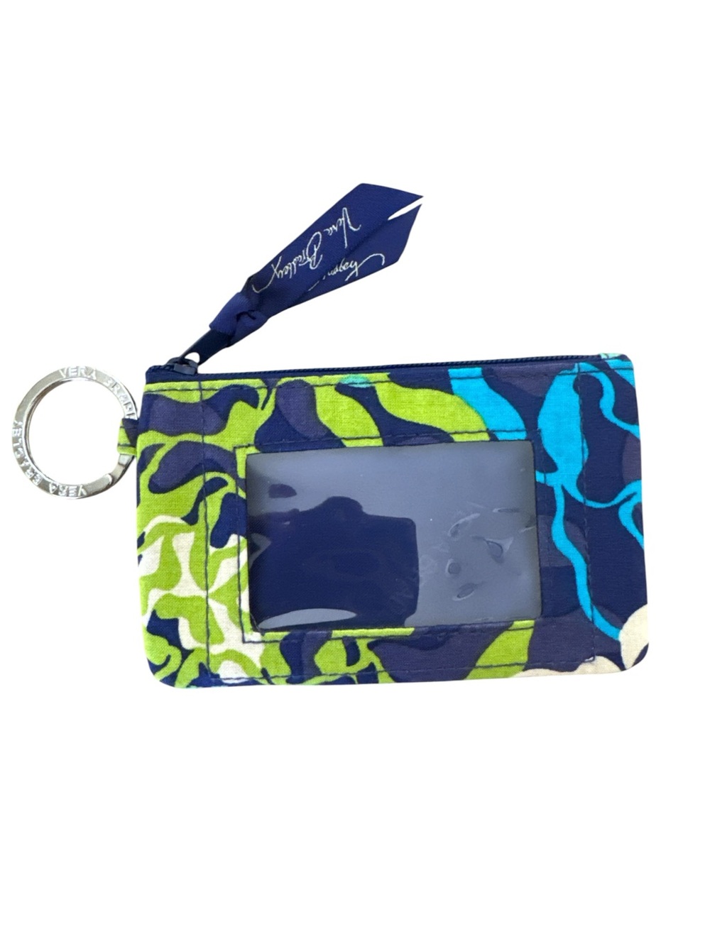 Vera Bradley Navy, Teal & Lime Patterned Wristlet ID Case